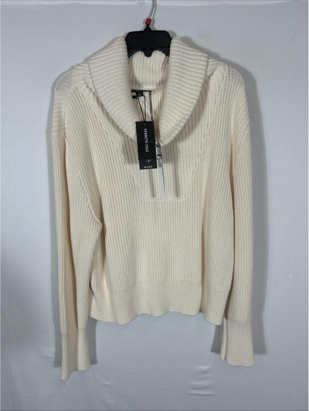 $148 Kenneth Cole Shaker Stitch Quarter Zip Sweater in Cream L